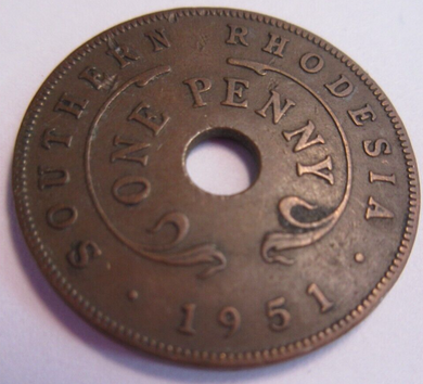 1951 RHODESIA KING GEORGE VI BRONZE ONE PENNY PRESENTED IN A CLEAR FLIP