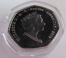 Load image into Gallery viewer, 2019 VICTORIA COAT OF ARMS BU GIBRALTAR 50p FIFTY PENCE COIN WITH CAPSULE &amp;POUCH
