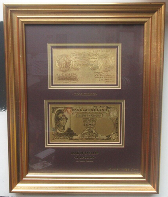 Pure Gold Banknotes £5 & 10 Shillings L K O'Brien Limited Edition No 988 Framed