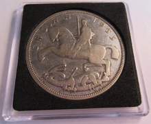 Load image into Gallery viewer, 1935 KING GEORGE V ROCKING HORSE .500 SILVER ONE CROWN COIN WITH CAPSULE
