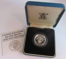 Load image into Gallery viewer, 1984 UK £1 SCOTTISH THISTLE ONE POUND COIN SILVER PROOF BOX &amp; COA
