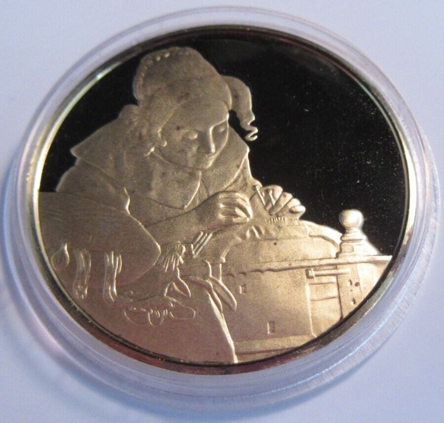 1975 THE GENIUS OF VERMEER HALLMARKED 24CT GOLD PLATED .925 SILVER 32G MEDAL