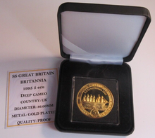 Load image into Gallery viewer, 1995 SS GREAT BRITAIN BRITANNIA DEEP CAMEO GOLD PLATED PROOF 5 ECU CAPSULE &amp; COA
