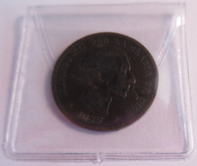 Load image into Gallery viewer, 1877 SPAIN ALFONSO XII CINCO CENTIMOS COIN IN PROTECTIVE CLEAR FLIP
