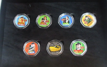 Load image into Gallery viewer, Only Fools and Horse 7 Coloured 50p Shaped Medals, Del Boy Rodney Trigger +More
