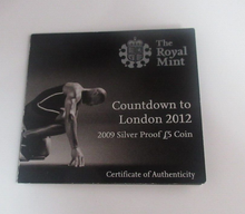 Load image into Gallery viewer, 2009 Countdown to the Olympics 3 Silver Proof £5 Coin COA Royal Mint
