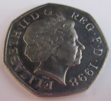 Load image into Gallery viewer, 1998 NHS 50TH ANNIVERSARY FIFTY PENCE 50P COIN IN PROTECTIVE CLEAR FLIP
