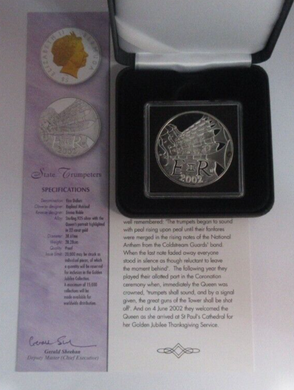 2002 State Trumpets Golden Jubilee 1oz Silver Proof Bermuda $5 Coin BoxCOA