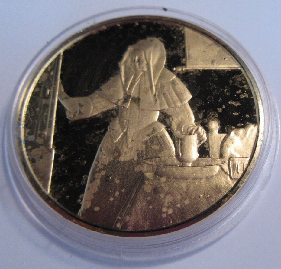 1975 THE GENIUS OF VERMEER HALLMARKED 24CT GOLD PLATED .925 SILVER 32G MEDAL