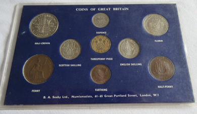 KING GEORGE VI 1948 9 COIN SET VF-AUNC CARDED IN CLEAR SLEEVE