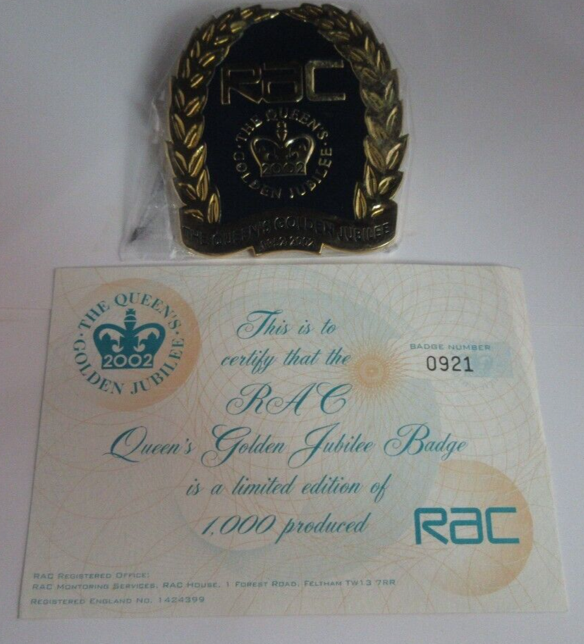 2002 RAC The Queen's Golden Jubilee QEII Limited Edition Medal No 0921