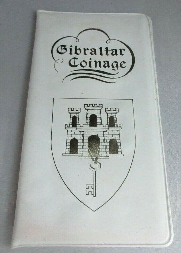 1988 GIBRALTAR COINAGE SET OF SEVEN COINS & INFO SHEET IN ORIGINAL WHITE WALLET