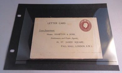 KING GEORGE V THREE HALFPENCE EMBOSSED LETTER CARD USED IN CLEAR FRONTED HOLDER