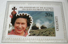 Load image into Gallery viewer, 1952-1992 QEII 40TH ANNIVERSARY OF THE ACCESSION - 5 X LESOTHO MNH STAMPS/INFO
