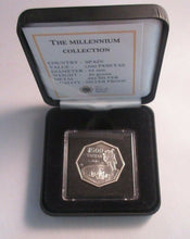 Load image into Gallery viewer, The Millennium Collection Spain 1999 Silver Proof 1500 Pesetas Coin BoxCOA
