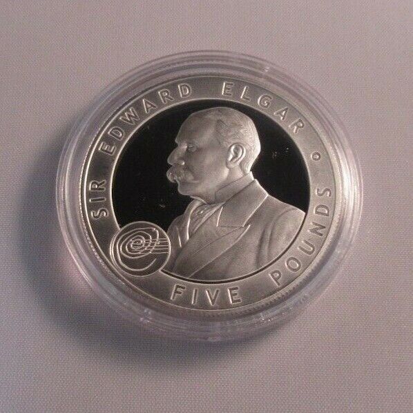 Sir Edward Elgar 2007 Silver Proof 1oz Alderney £5 Five Pounds Coin in Capsule