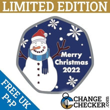 Load image into Gallery viewer, 2022 Snowman Colour 50p Shaped Coins TGBCH Limited Edition Rare Merry Christmas

