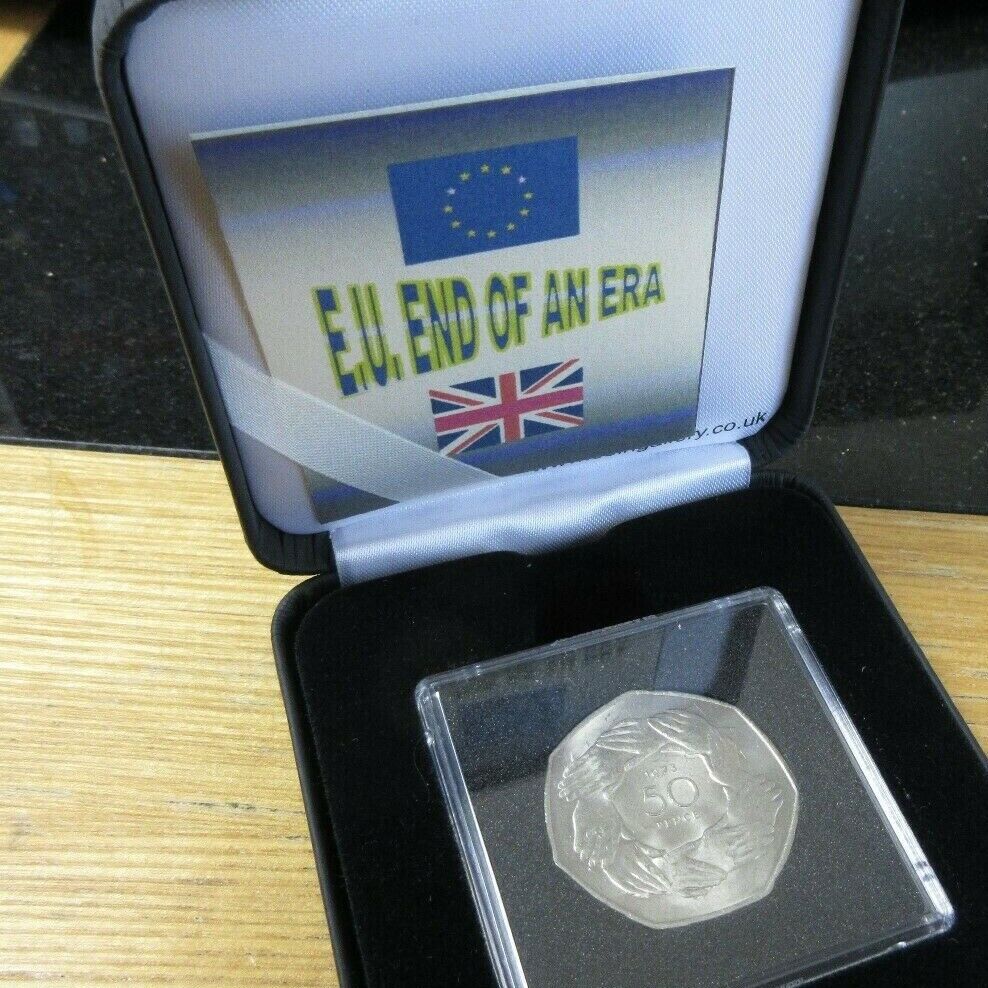 Royal Mint 1973 BUnc Coin FIFTY Pence 50p Brexit END OF AN ERA  BOX & COA 2020