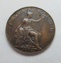 Load image into Gallery viewer, 1909 EDWARD VII DARKENED BRONZE FARTHING UNC SPINK REF 3992 CC5
