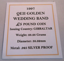 Load image into Gallery viewer, 1997 GOLDEN WEDDING BAND AMOR VINCIT OMNIA SILVER PROOF £5 FIVE POUND COIN BOXED
