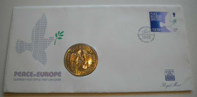 PEACE IN EUROPE GUERNSEY POST OFFICE BU 1945-1985 £2 CROWN COIN 1stDAY COVER PNC