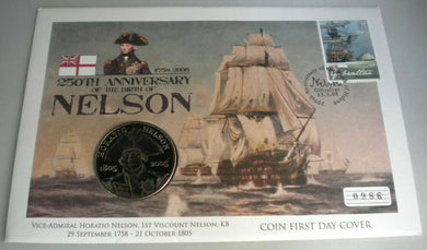 1758-2008 250TH ANNIVERSARY OF THE BIRTH OF NELSON BUNC 2005 £5 COIN COVER PNC