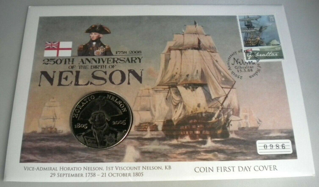 1758-2008 250TH ANNIVERSARY OF THE BIRTH OF NELSON BUNC 2005 £5 COIN COVER PNC