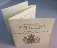 Load image into Gallery viewer, 1980 UK QUEEN ELIZABETH THE QUEEN MOTHER 80th BIRTHDAY PROOF CROWN BOX &amp; COA
