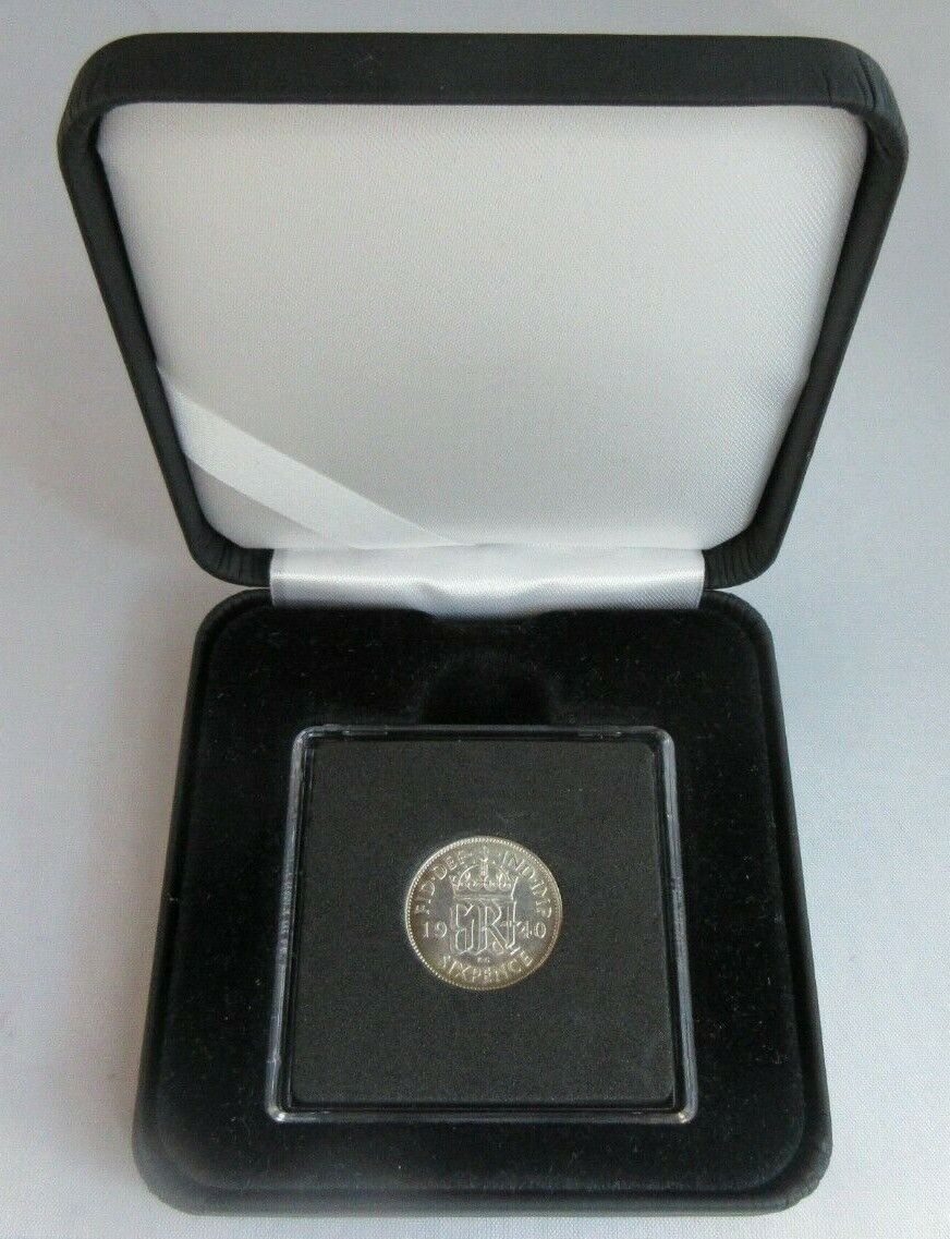 1940 KING GEORGE VI BARE HEAD .500 SILVER UNC 6d SIXPENCE COIN CAPSULE & BOX