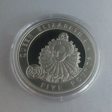 Queen Elizabeth I 2006 Great Britons Silver Proof Alderney £5 Coin in Capsule