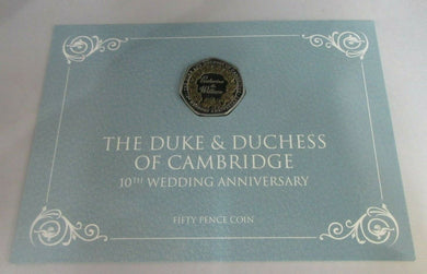 THE DUKE AND DUCHESS OF CAMBRIDGE 10TH WEDDING ANNIVERSARY BUNC 2021 50p PACK