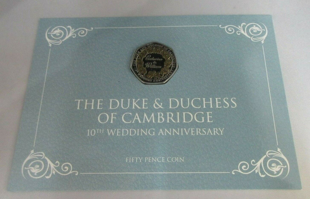THE DUKE AND DUCHESS OF CAMBRIDGE 10TH WEDDING ANNIVERSARY BUNC 2021 50p PACK