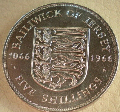 1066-1966 QUEEN ELIZABETH II UNC BAILIWICK OF JERSEY FIVE SHILLING COIN&CAPSULE