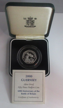 Load image into Gallery viewer, 2000 Battle of Britain RoyalMint Silver Proof Piedfort Guernsey 50p Coin Box/COA
