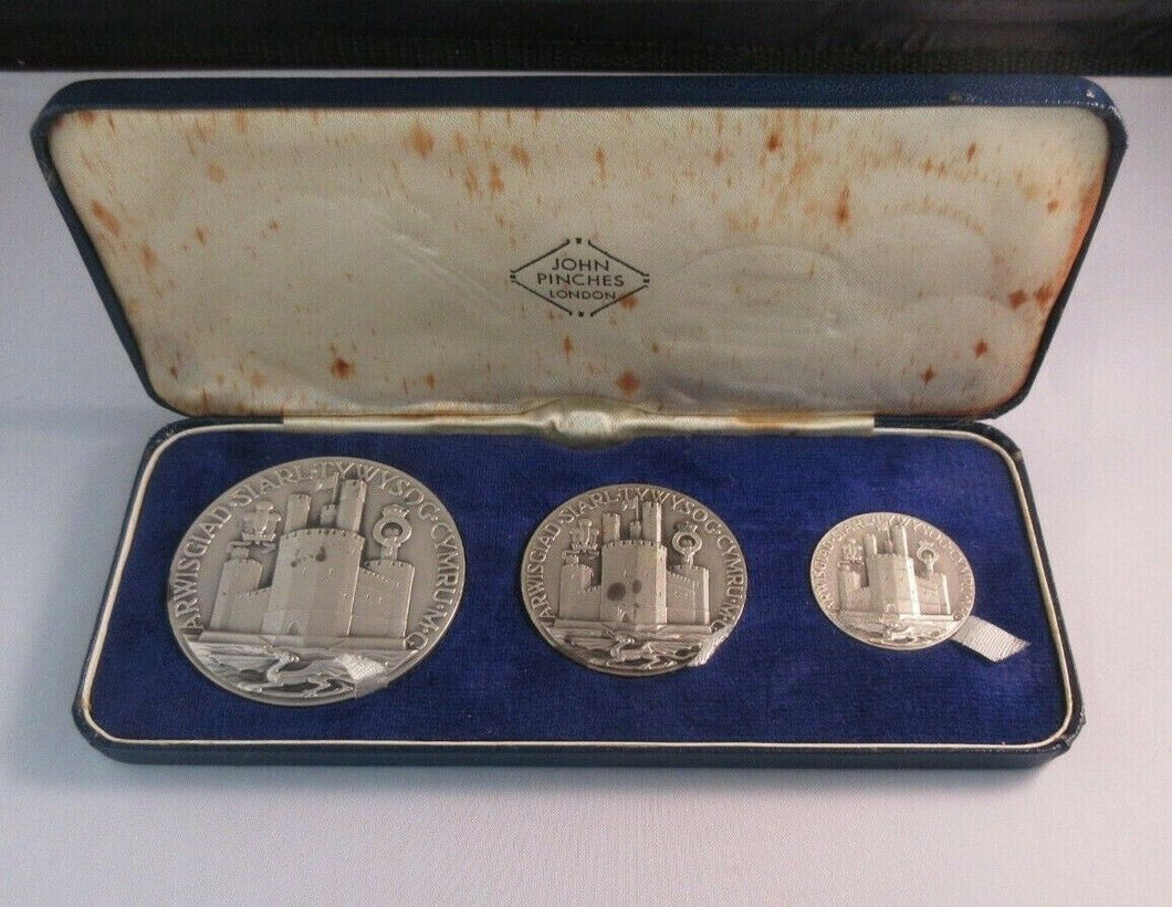 Investiture of Prince Charles 1969 3 Silver Medal Set John Pinches In Box