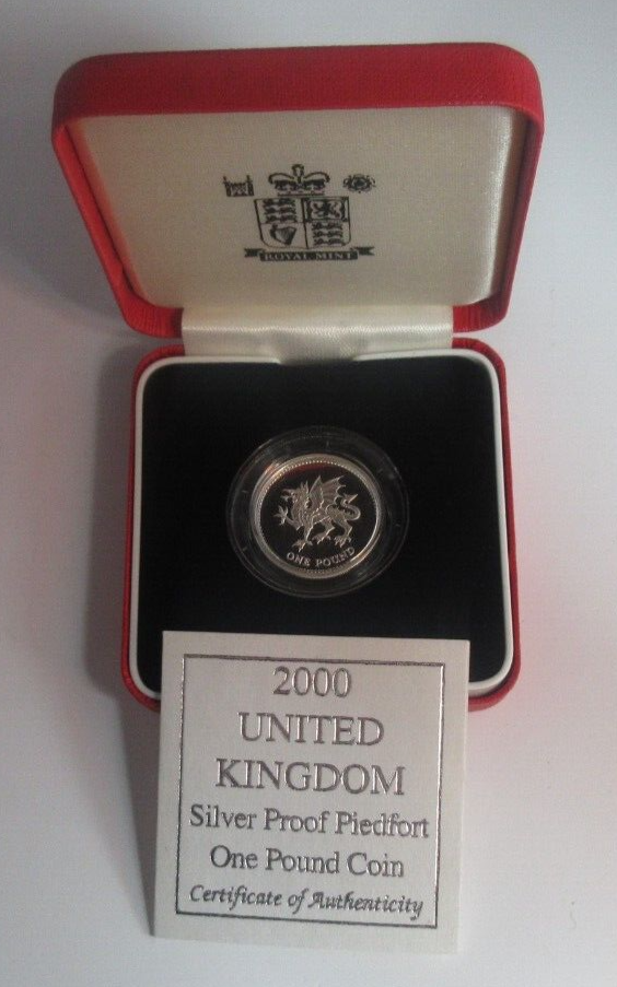 2000 Welsh Dragon Silver Proof Piedfort Royal Mint UK £1 Coin Box + COA