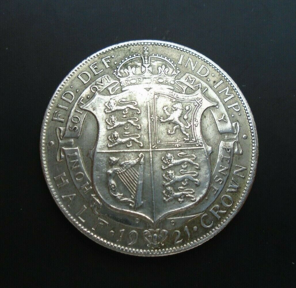 1921 GEORGE V BARE HEAD COINAGE HALF 1/2 CROWN SPINK 4021A CROWNED SHIELD 2