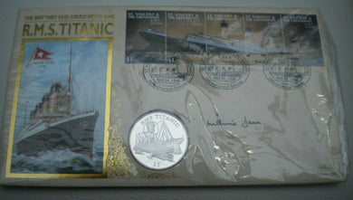 1998 SIGNED TITANIC, PROOF REPUBLIC OF LIBERIA 5 DOLLAR BENHAM COIN COVER PNC