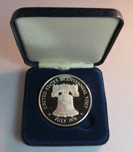 Load image into Gallery viewer, 1976 QE II BICENTENNIAL VISIT COMMEMORATIVE SILVER PROOF MEDAL COA INFO &amp; BOX
