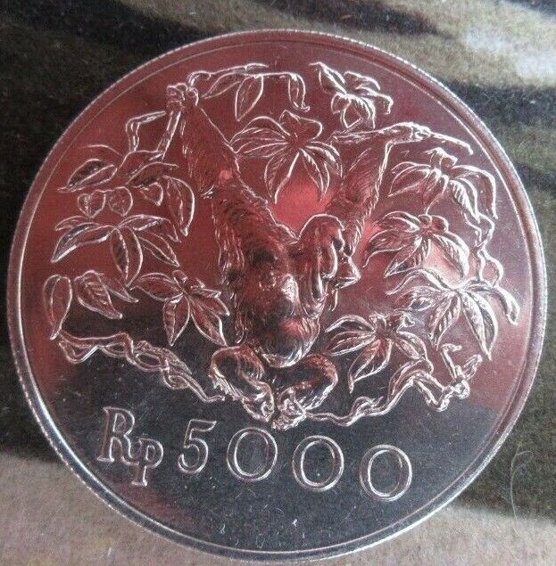 1974 ROYAL MINT BUNC INDONESIA CONSERVATION ORANGUTAN SILVER 5000 RUPEES COIN