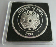 Load image into Gallery viewer, 1993 KINGDOM OF TONGA QEII CORONATION ANNIV SILVER PROOF 1 PAANGA COIN BOX &amp; COA
