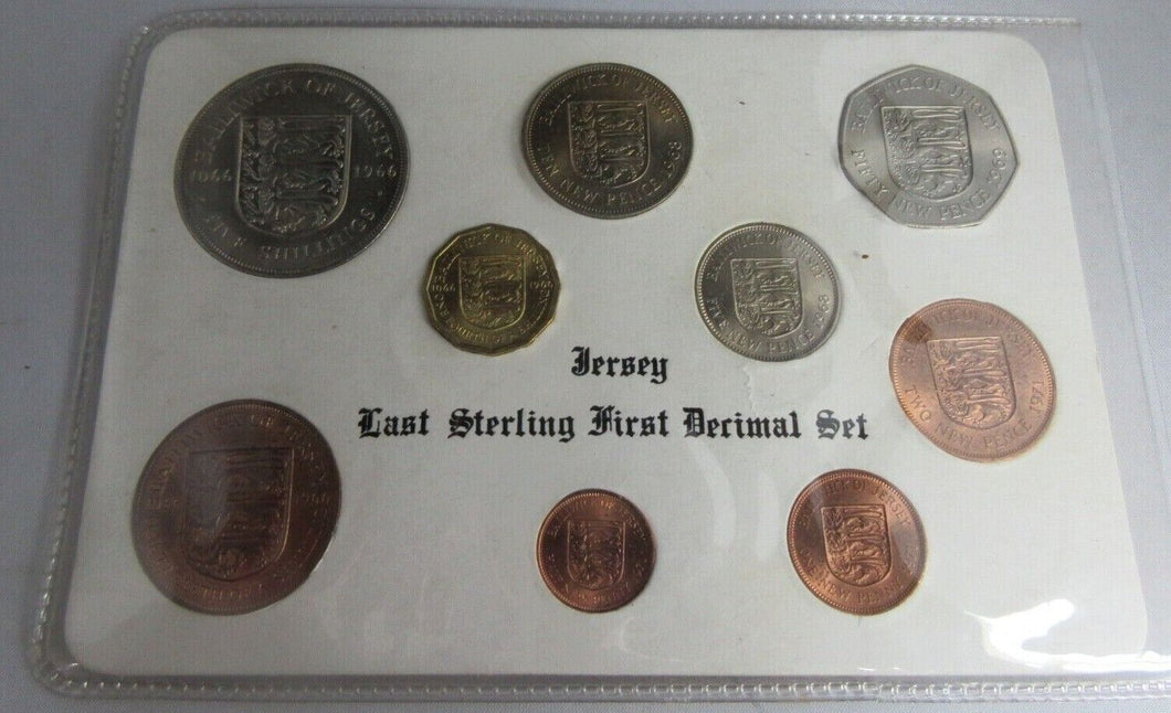 1966-1971 JERSEY LAST STERLING FIRST DECIMAL SET QUEEN ELIZABETH II 9 COIN SET