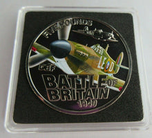 Load image into Gallery viewer, 2010 SUPERMARINE SPITFIRE BATTLE OF BRITAIN COLOURED BUNC GUERNSEY £5 COIN
