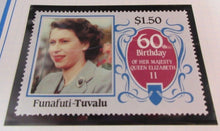 Load image into Gallery viewer, 1986 QUEEN ELIZABETH II 60TH BIRTHDAY FUNAFUTI TUVALU STAMPS &amp; ALBUM SHEET
