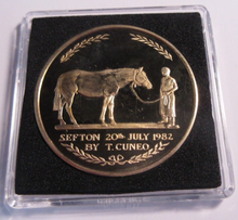 Load image into Gallery viewer, 1982 HORSE OF THE YEAR SEFTON GOLD PLATED PROOF MEDAL CAPSULE BOX &amp; COA
