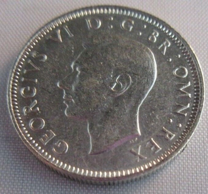 1945 KING GEORGE VI BARE HEAD .500 SILVER aUNC ONE SHILLING COIN & CLEAR FLIP E1