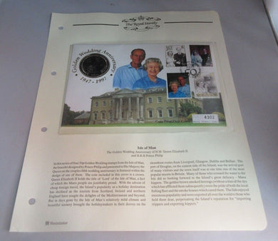 1947-1997 GOLDEN WEDDING ANNIVERSARY 1 CROWN COIN FIRST DAY COVER PNC & INFO