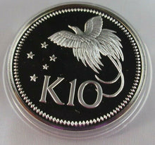 Load image into Gallery viewer, 1976 PAPUA NEW GUINEA BIRD OF PARADISE K10 SILVER PROOF 45mm COIN ENCAPSULATED
