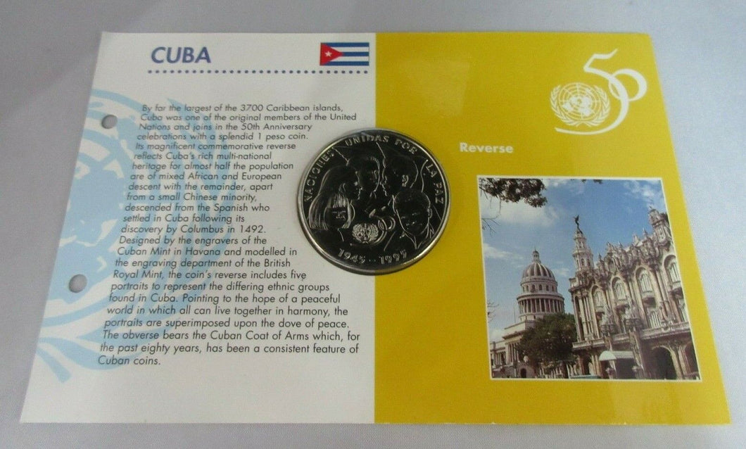 UNITED NATIONS 1945-1995 1 PESO COIN WITH INFORMATION CARD