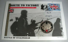 Load image into Gallery viewer, BATTLE OF STALINGRAD ROUTE TO VICTORY 2004 PROOF 1 CROWN  COIN COVER PNC &amp; INFO
